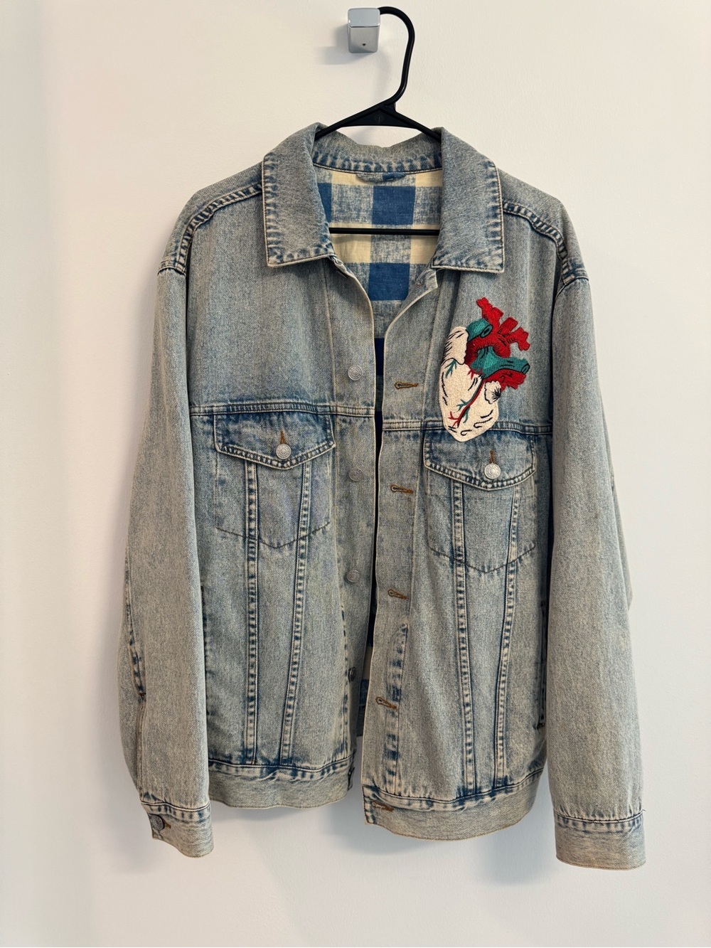 Gucci Light Blue Denim Jean Jacket with Red Heart Patch